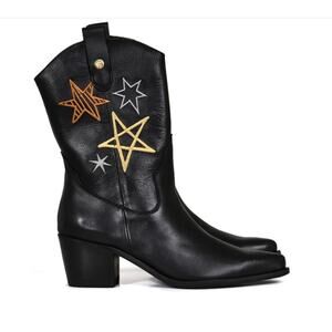 Sabates "Texanas Stars" Black Leather Embroidered Star Western Boots Size 39